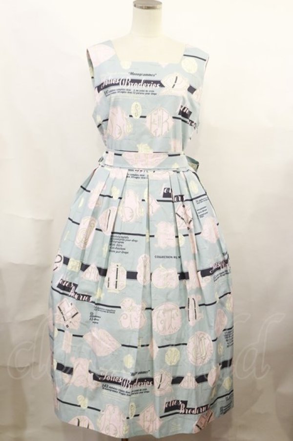 画像1: Jane Marple / Jolies broderies square dress  blue gray H-24-08-14-1001-JM-OP-KB-ZT078 (1)