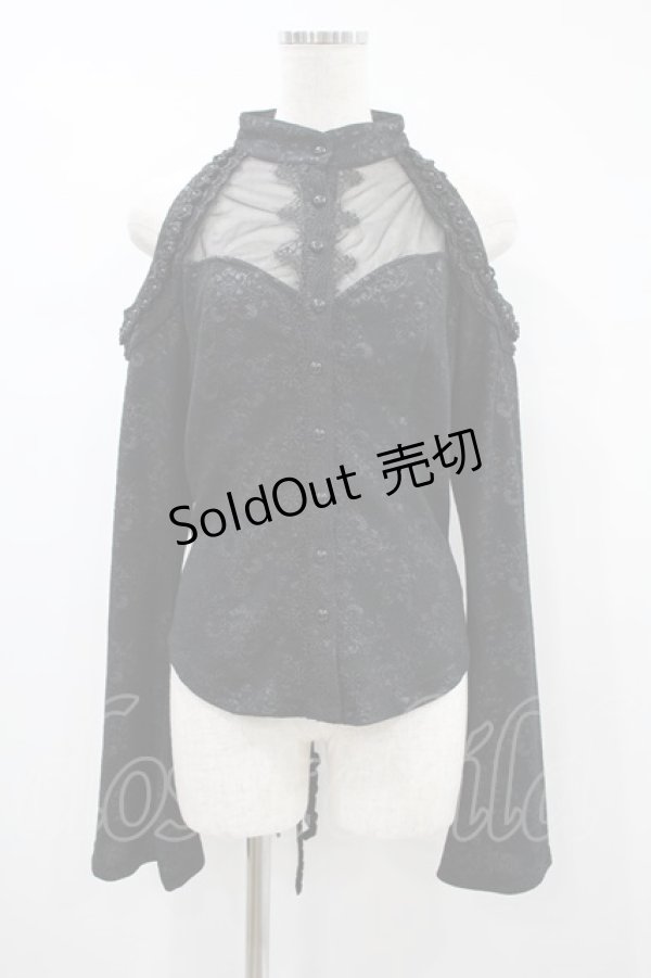 画像1: PUNK RAVE / GOTHIC CUT-AWAY SHIRT  ブラック H-24-08-15-1046-PU-TO-KB-ZH (1)