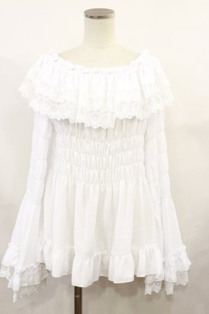 画像: ATELIER PIERROT / Shirring princess sleeve blouse  ホワイト H-24-08-16-1033-EL-BL-KB-ZH