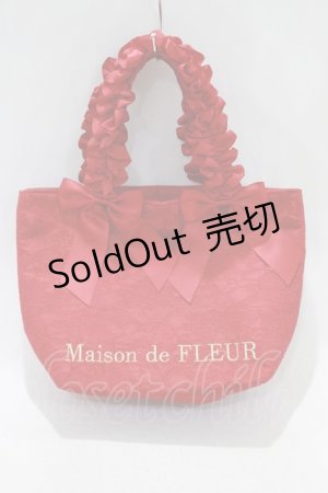 画像: Maison de FLEUR / レースフリルハンドルトートバッグ  レッド H-24-08-19-050-LO-BG-NS-ZH