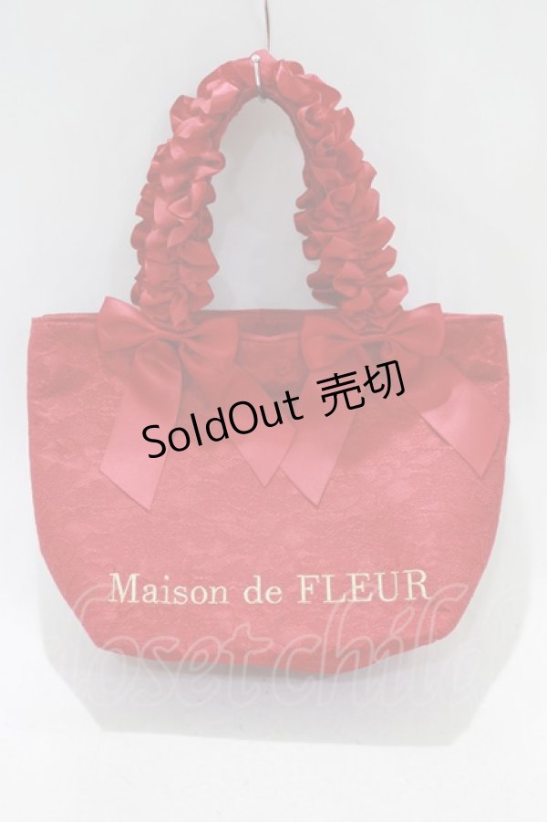 画像1: Maison de FLEUR / レースフリルハンドルトートバッグ  レッド H-24-08-19-050-LO-BG-NS-ZH (1)