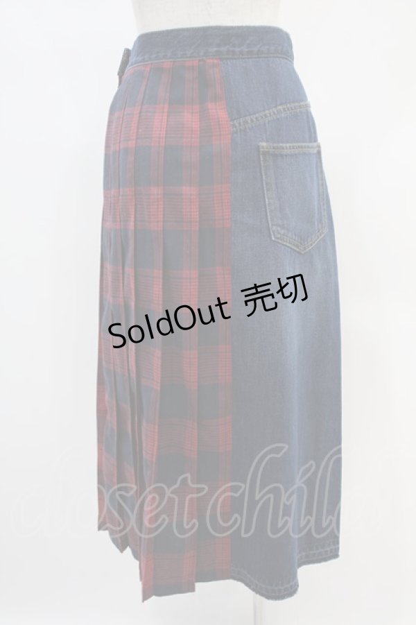 画像2: Candy Stripper / CANDY PATCHWORK DENIM SKIRT S ブルー×レッドチェック H-24-08-23-1031-PU-SK-KB-ZH (2)