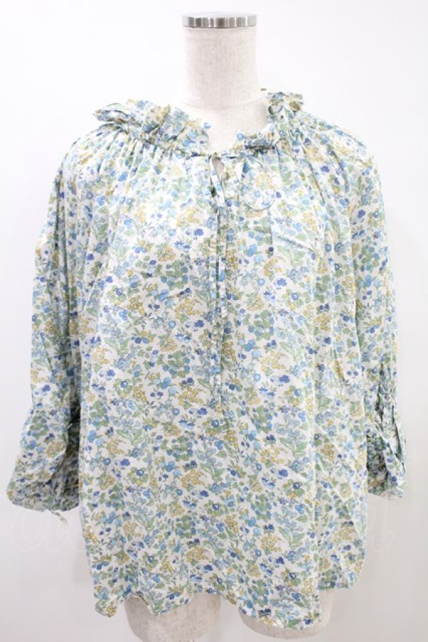 画像1: Jane Marple Dans Le Saｌon / Lawn Liberty Bubble Sleeve Blouse  オフ×ブルー H-24-08-25-1030-JM-BL-KB-ZH (1)