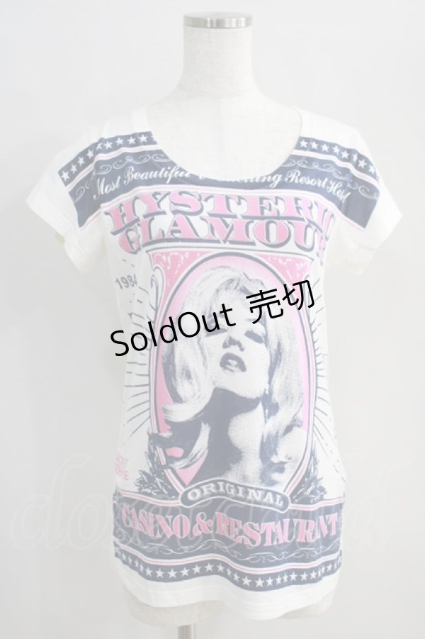 画像1: HYSTERIC GLAMOUR / CASINO TODAYプリントUネックTシャツ  白 H-24-08-30-049-PU-TO-KB-ZH (1)