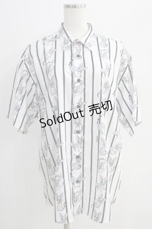 画像1: MILKBOY / CAT STRIPE SHIRTS M オフシロ×クロ H-24-09-06-061-MB-BL-KB-ZH (1)