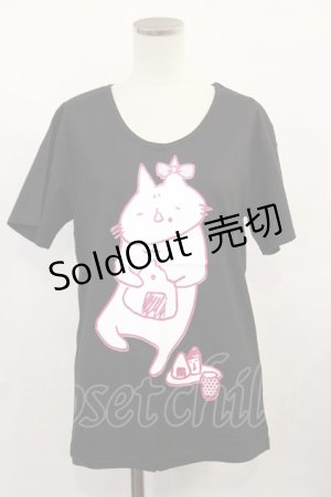 画像: MINT NeKO / プリントTシャツ  黒 H-24-09-11-026-HN-TO-KB-ZH