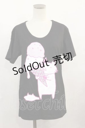 画像: MINT NeKO / プリントTシャツ  黒 H-24-09-11-035-HN-TO-KB-ZH