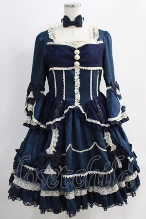 画像: Angelic Pretty / ローズガーデンプリンセスワンピース free 紺 H-24-09-21-001-AP-OP-NS-ZH