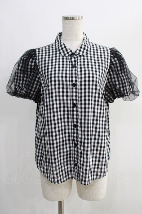 画像1: Candy Stripper / TULLE PUFF GINGHAM SHIRT 2 黒 H-24-09-27-071-PU-BL-KB-ZT151 (1)