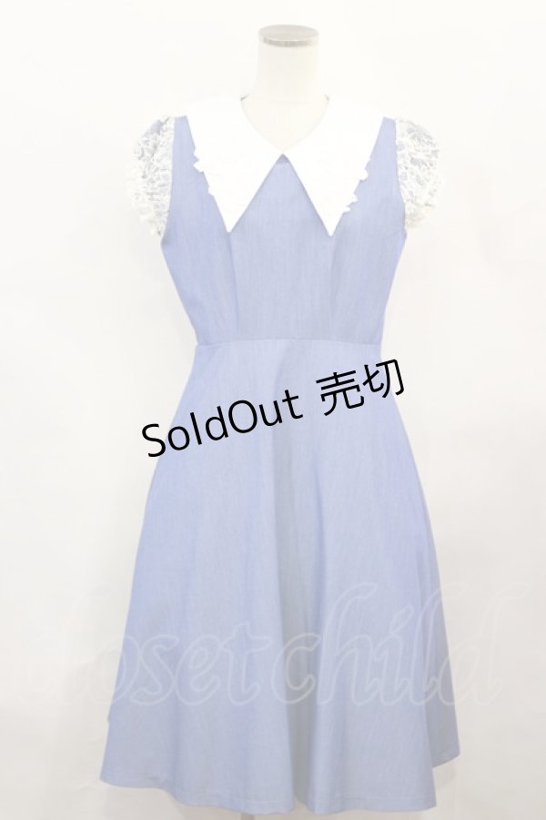 画像1: Maison de FLEUR Petite Robe canone / 水辺に座るワンピース S Blue H-24-10-02-1028-EL-OP-NS-ZH (1)