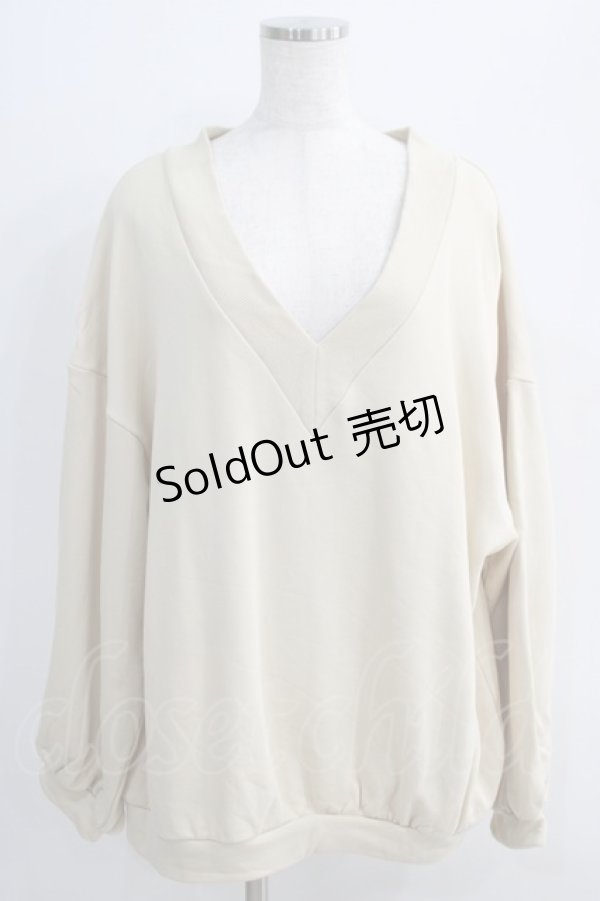 画像1: FICTION TOKYO / V Shaped Neck Ribbon Sweat Free Beige H-24-10-09-082-GO-TO-NS-ZH (1)