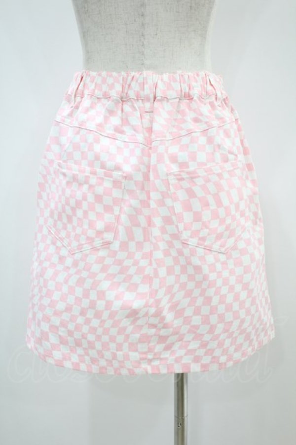 画像2: Candy Stripper / DISTORTED CHECKERED MINI SKIRT 2 オフホワイト×ピンク H-24-10-10-036-PU-SK-KB-ZH (2)