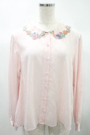 画像: Jane Marple / Flower embroidery collar blouse  ピンク H-24-10-12-1031-JM-BL-KB-ZH