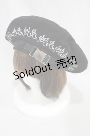 画像: Candy Stripper / FIRE PATTERN BERET  ブラック H-24-10-12-002-PU-AC-NS-ZH