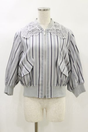 画像: Jane Marple / Spring stripe lace collar blouson  シルバーグレイ H-24-10-15-028-JM-JA-KB-ZH