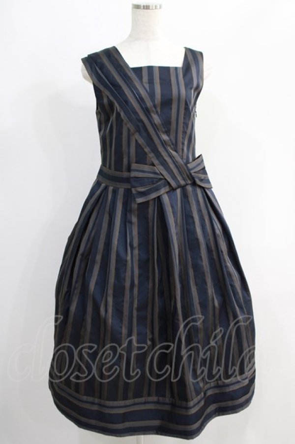 画像1: Jane Marple Dans Le Saｌon / Old England stripe coronation dress  ネイビー H-24-10-18-020-JM-OP-KB-ZH (1)