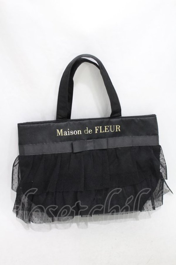 画像1: Maison de FLEUR / ドットチュールフリルトートSバッグ  ブラック H-24-10-21-1041-LO-BG-NS-ZH (1)