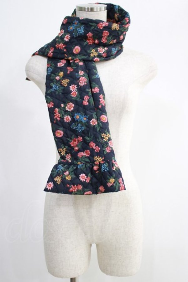 画像1: Jane Marple Dans Le Saｌon / Flowers of Jouy puffer scarf  ネイビー H-24-10-27-1001-JM-ZA-KB-ZH (1)