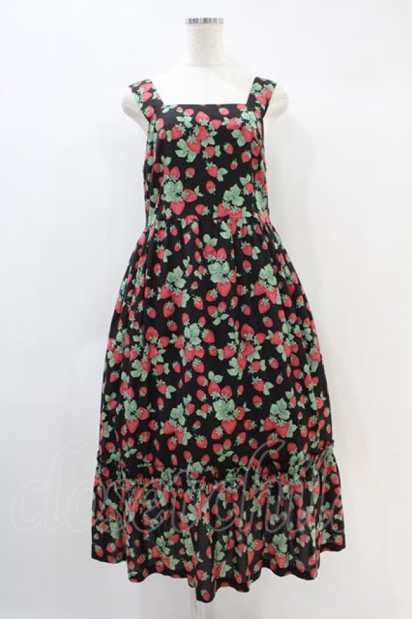 画像1: Jane Marple / Strawberry garden Strap dress  ブラック H-24-11-02-1029-JM-OP-KB-ZT215 (1)