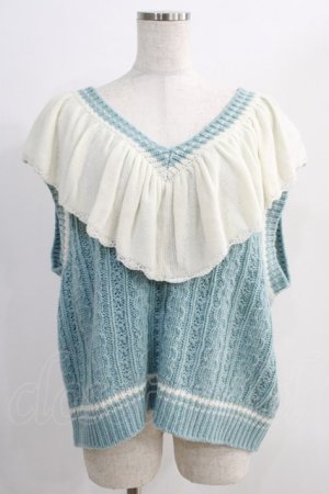 画像: Candy Stripper / FRILL CABLE KNIT VEST  ブルー H-24-11-04-046-PU-TO-KB-ZH