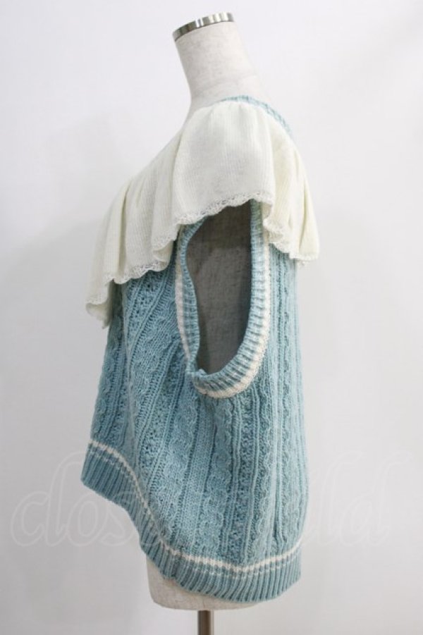 画像2: Candy Stripper / FRILL CABLE KNIT VEST  ブルー H-24-11-04-046-PU-TO-KB-ZH (2)