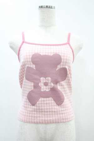 画像: Candy Stripper / FLOWER BEAR GINGHAM CAMISOLE  ピンク H-24-11-16-1027-PU-TO-KB-ZH