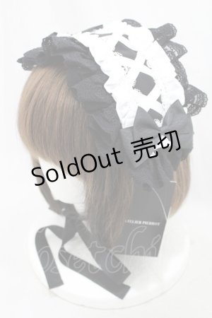 画像: ATELIER PIERROT / Lace-up Frill Headdress  ブラック×ホワイト H-24-11-19-029-EL-AC-KB-ZH