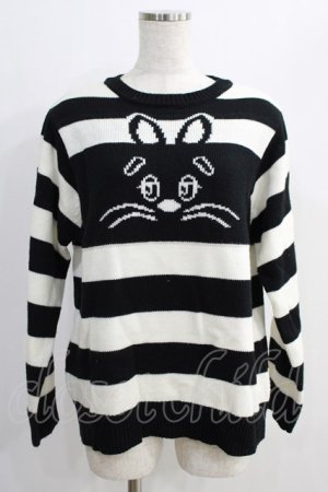 画像: Candy Stripper / HIDE BUNNY BORDER KNIT  ホワイト×ブラック H-24-11-20-048-PU-TO-KB-ZH