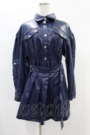 画像: CuLLt / LEATHER JACKET ONEPIECE  ネイビー H-24-11-22-1010-PU-OP-KB-ZH