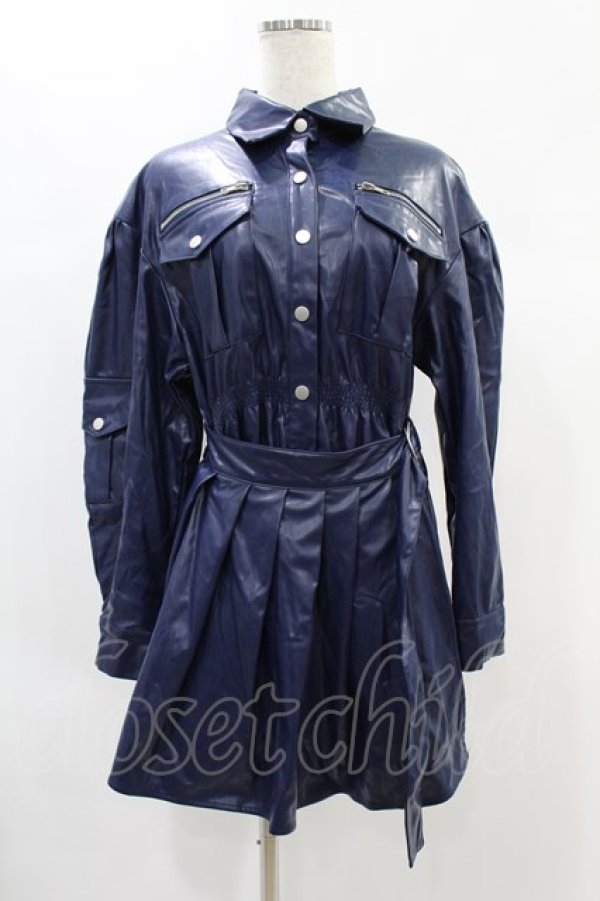 画像1: CuLLt / LEATHER JACKET ONEPIECE  ネイビー H-24-11-22-1010-PU-OP-KB-ZH (1)