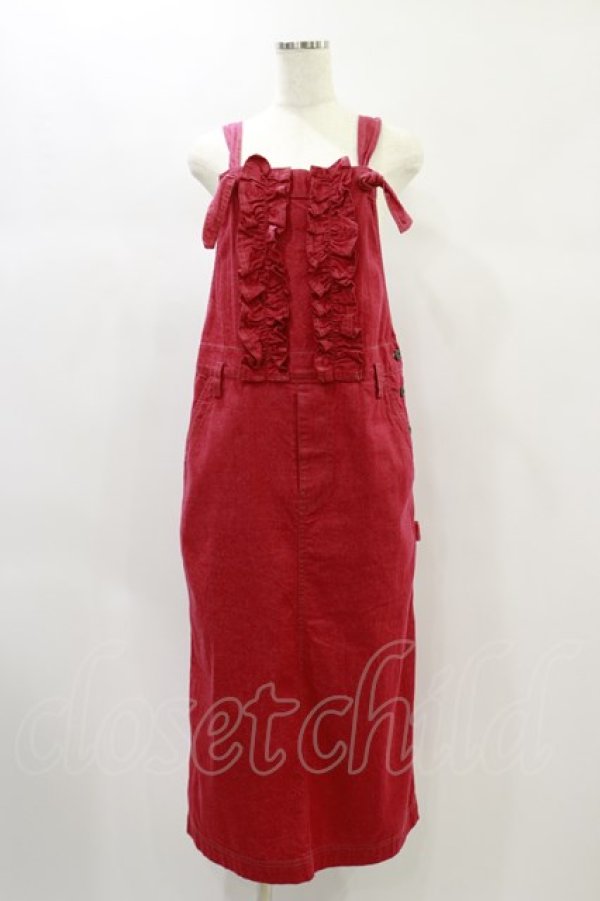 画像1: Jane Marple / Frill-trim denim salopette skirt M レッド H-24-11-23-072-JM-SK-KB-ZH (1)