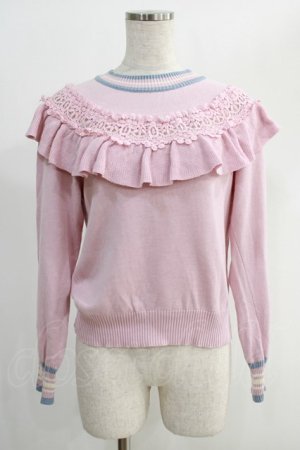 画像: Jane Marple / Lace trimming cricket sweater  ピンク H-24-11-25-067-JM-TO-KB-ZH