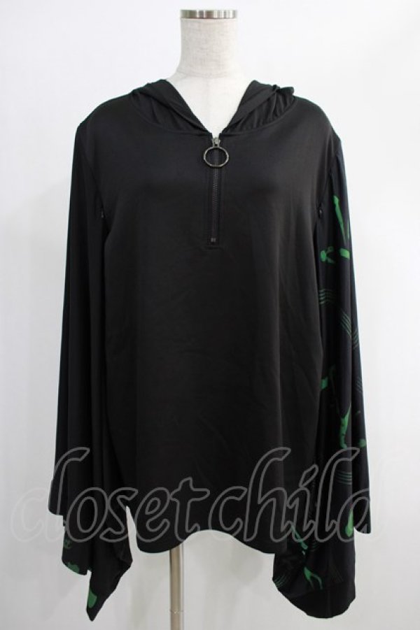 画像1: NieR Clothing / STRETCH PULLOVER着物風袖【和柄漢字】  黒 H-24-12-04-032-PU-TO-KB-ZH (1)