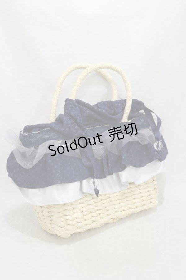 画像1: axes femme / シフォンフリルストローbag  オフ/ネイビー H-24-12-07-003-AX-BG-NS-ZH (1)