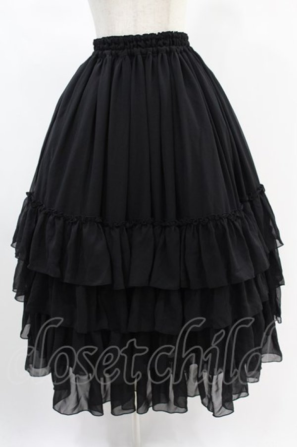 画像1: ATELIER PIERROT / Four-Tiered Ruffle Chiffon Skirt  黒 H-24-12-10-018-EL-SK-KB-ZH (1)