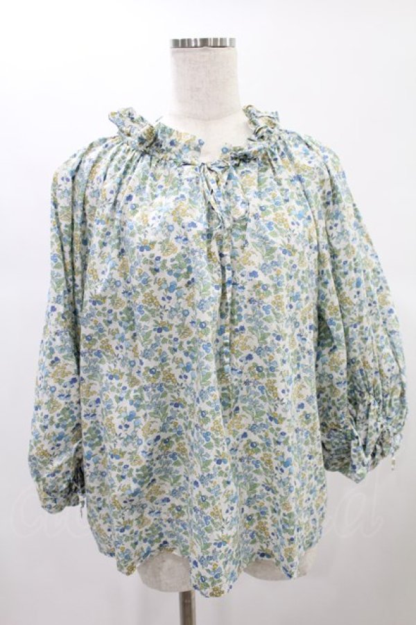 画像1: Jane Marple Dans Le Salon / Lawn Liberty Bubble Sleeve Blouse  オフ×ブルー H-24-12-12-1026-JM-BL-KB-ZT43 (1)