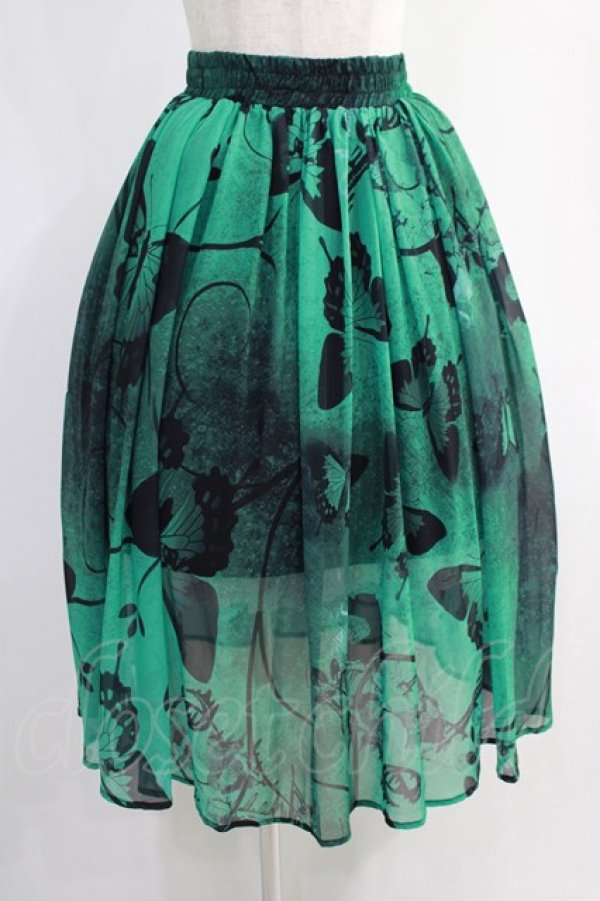 画像1: NieR Clothing / GREEN BUTTERFLY SHEER SKIRT  グリーン H-24-12-17-1008-PU-SK-KB-ZH (1)