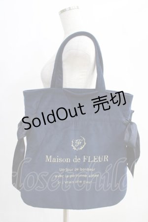 画像: Maison de FLEUR / ベロアダブルリボントートバッグ  ネイビー H-24-12-26-1002-LO-BG-NS-ZH