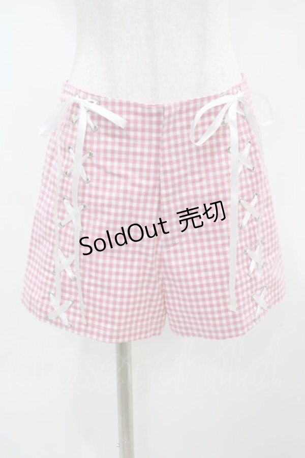 画像1: Candy Stripper / GINGHAM LACE-UP PANTS 1（S） ピンク H-25-01-06-036-PU-PA-KB-ZH (1)