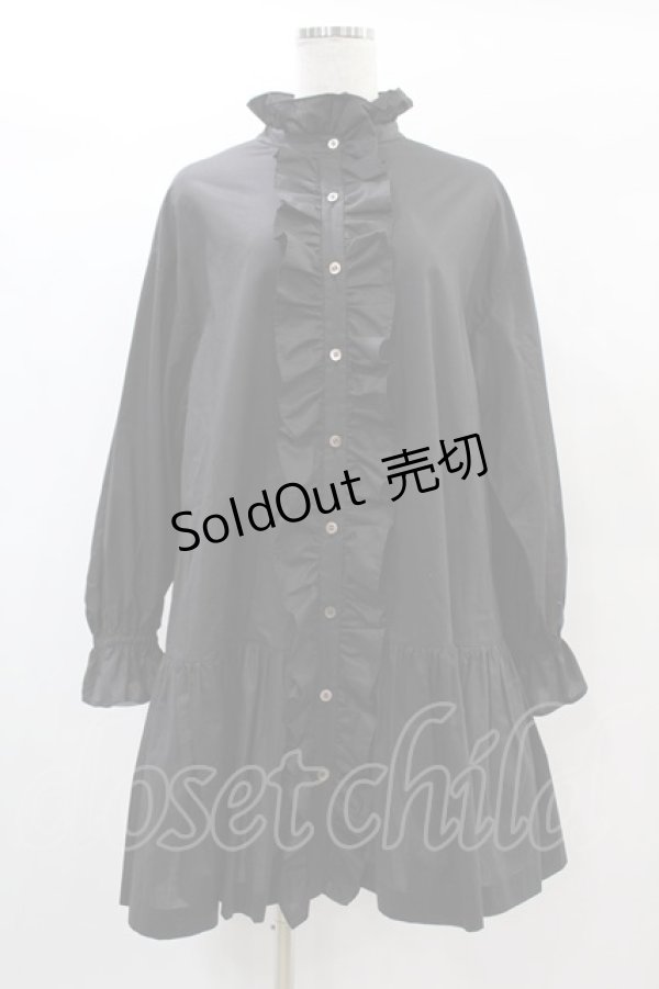 画像1: Jane Marple / Frill-trim shirt dress M ブラック H-25-01-10-1009-JM-OP-KB-ZH (1)