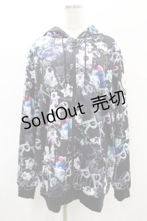 画像: NieR Clothing / ふわもこ総柄ZIP PARKA  黒 H-25-01-15-1049-PU-TO-KB-ZH