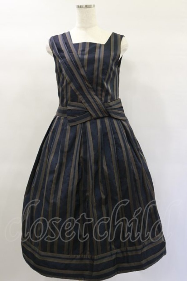 画像1: Jane Marple Dans Le Salon / Old England stripe coronation dress  ネイビー H-25-01-20-1058-JM-OP-KB-ZH (1)