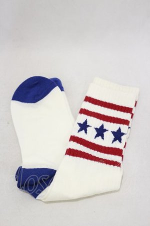 画像: Candy Stripper / STAR BORDER SOX  オフ×赤×青 H-25-01-21-024-PU-ZA-KB-ZH