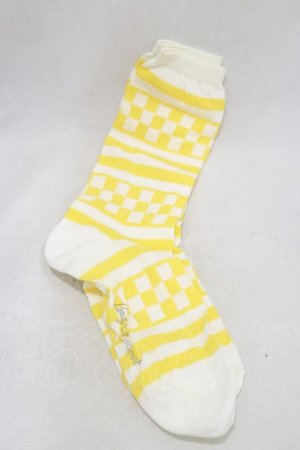 画像: Candy Stripper / CHECKER SOX  オフ×イエロー H-25-01-21-028-PU-ZA-KB-ZH