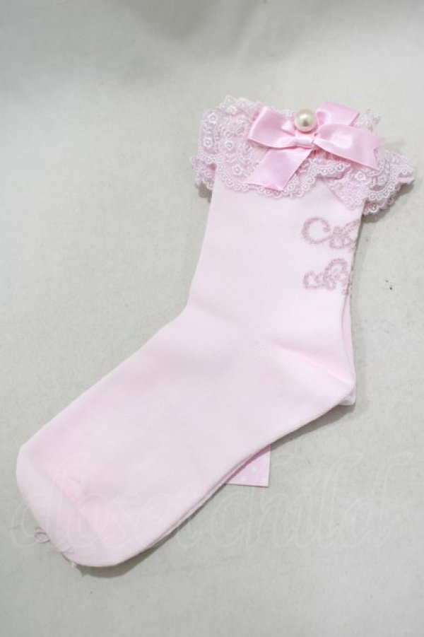 画像1: Angelic Pretty / プリンセスロゴクルー丈ソックス  ピンク H-25-01-27-078-AP-ZA-NS-ZH (1)