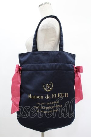 画像: Maison de FLEUR / ダブルリボントートバッグ  ネイビー H-25-02-04-1018-LO-BG-NS-ZH