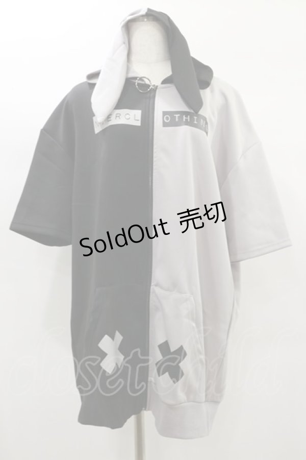 画像1: NieR Clothing / うさ耳付きTWO-TONE SHORT SLEEVE OUTER  黒×グレー H-25-02-08-041-PU-TO-KB-ZH (1)