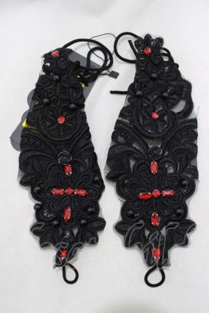 画像: DEVIL FASHION / Gothic flower shaped sleeves with diamonds  ブラック H-25-02-12-058-PU-ZA-KB-ZH