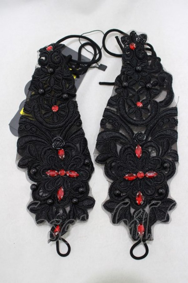 画像1: DEVIL FASHION / Gothic flower shaped sleeves with diamonds  ブラック H-25-02-12-058-PU-ZA-KB-ZH (1)