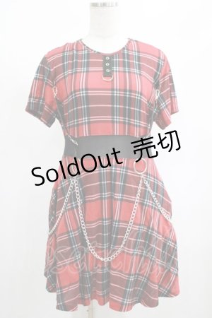 画像: DEVIL FASHION / daily life cool girls mesh waist stretchy mid-length Scottish red plaid dress with chains 2XL 赤×黒 H-25-02-13-047-PU-OP-KB-ZY